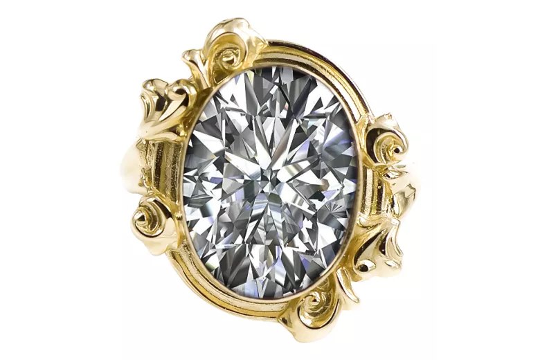 Anneau Zircon Or jaune 14 carats Style vintage vrc100y